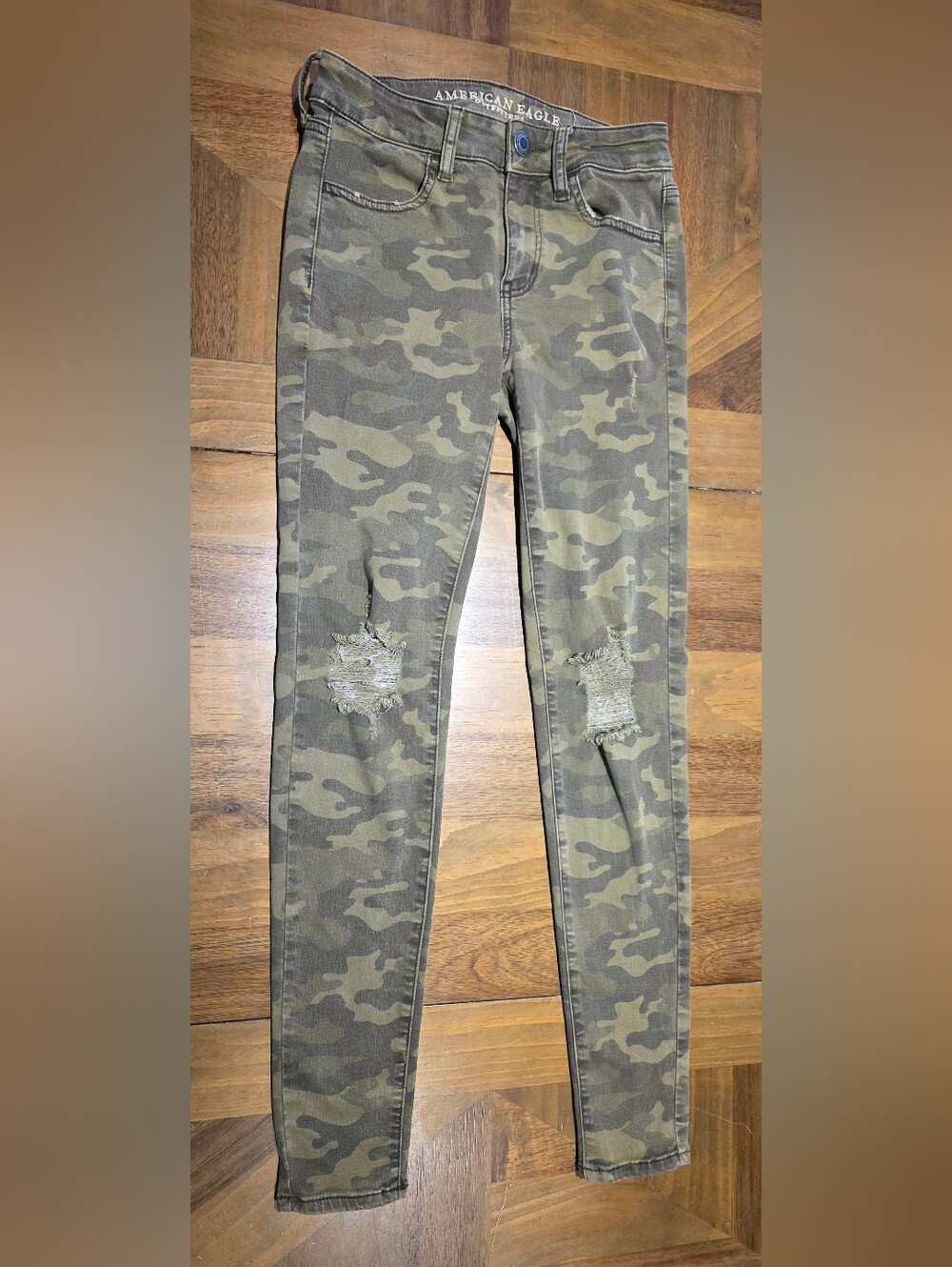 American Eagle Camo Jegging Jeans Sz XS / 2 Regular Super Stretch Skinny Green